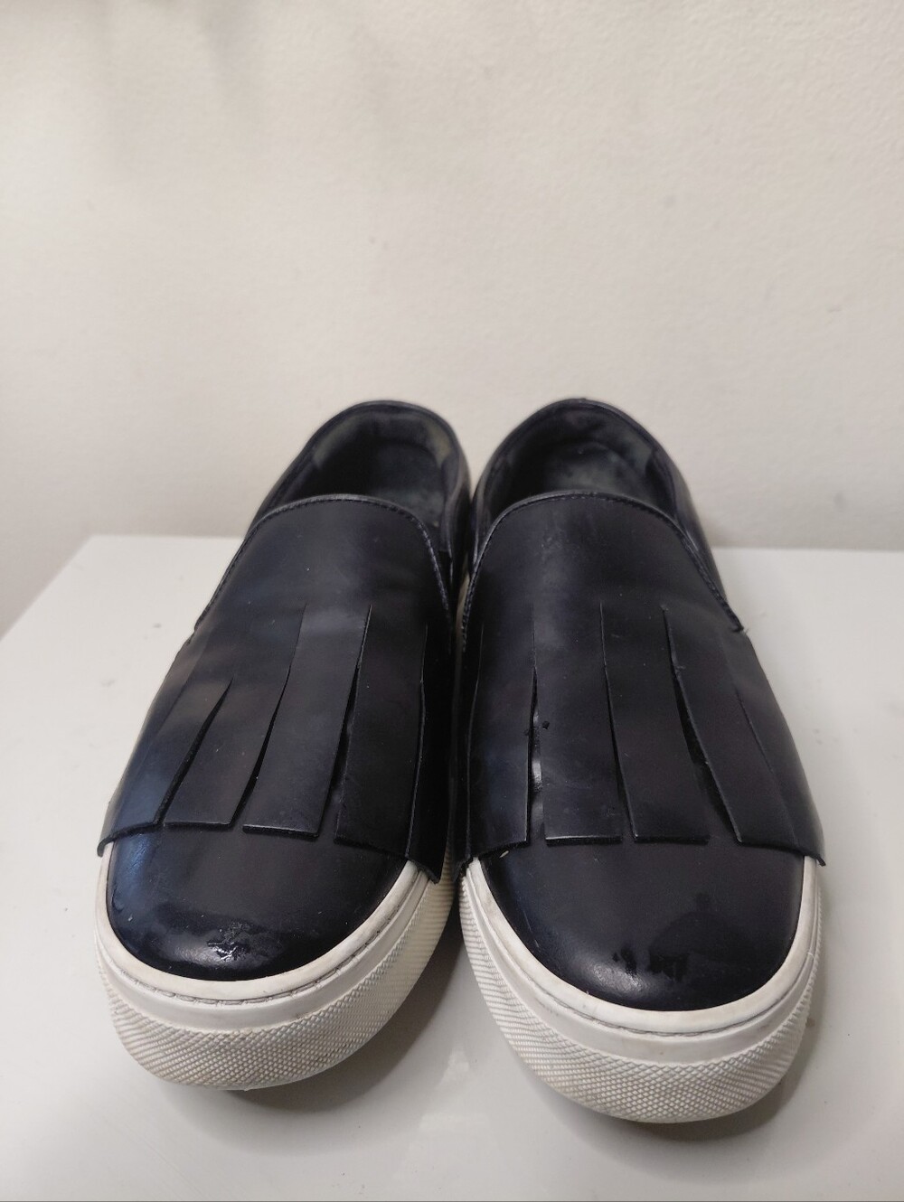 Celine Black Leather Slip-On Sneakers with Kiltie Fringe Detail Size 6 - Picture 2 of 10